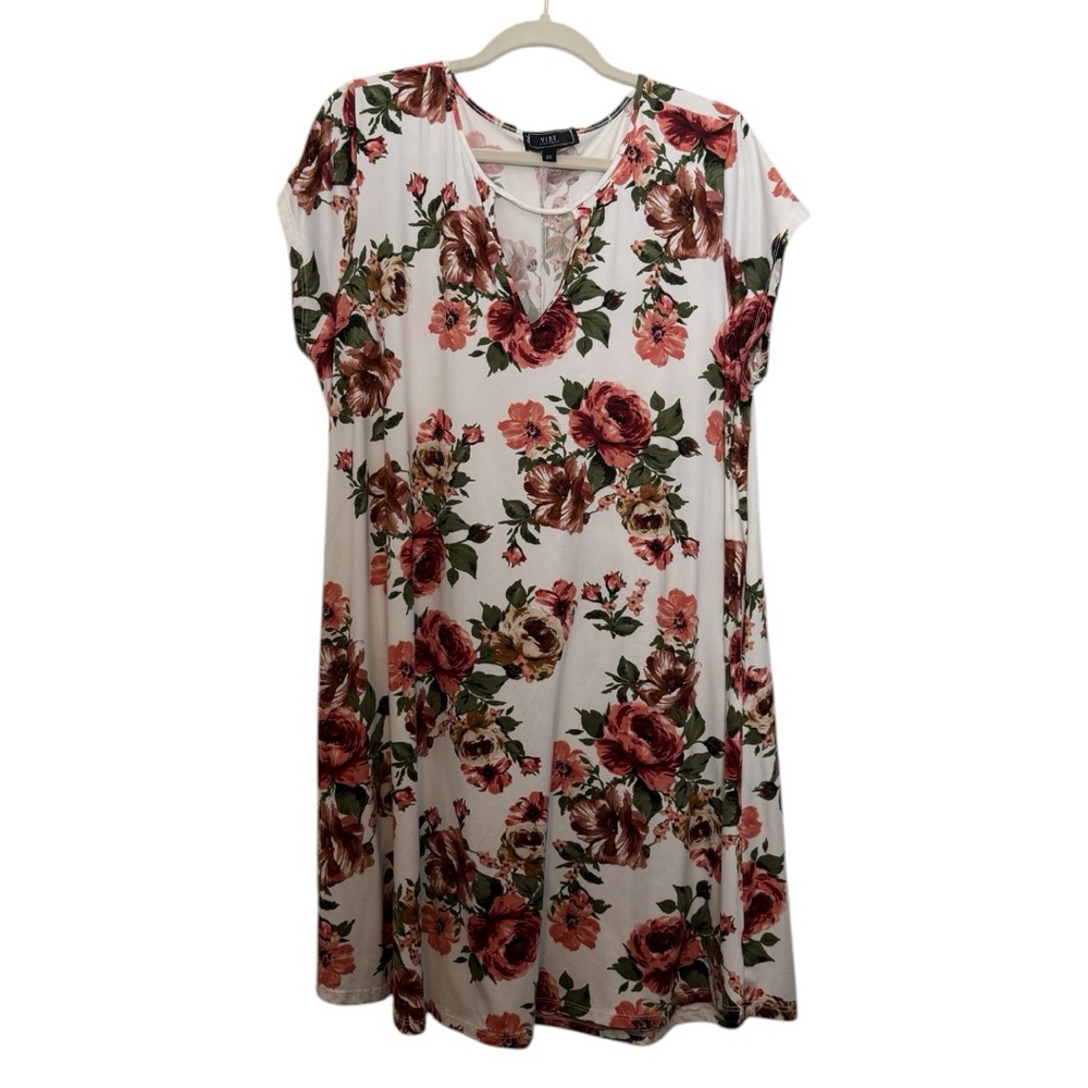 Floral V-Neck Mini Dress Jersey Material 2X